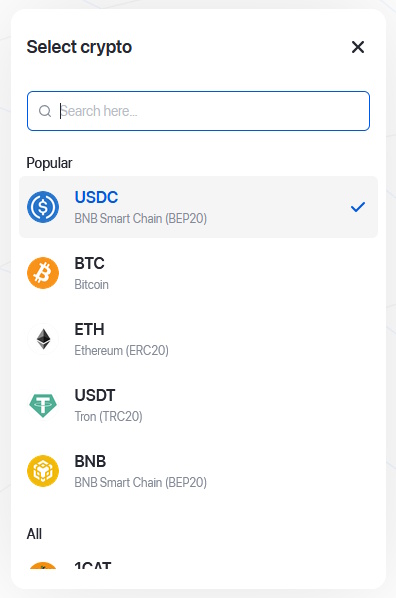Select USDC as the crypto