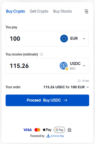 Set the amount and continue